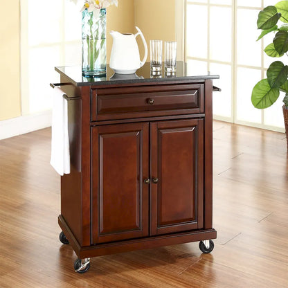 Crosley Compact Solid Black Granite Top Portable Kitchen Cart/ Island in Vintage Mahogany Finish - 18d x 31w x 35.5h