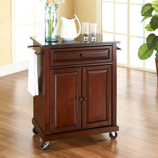 Crosley Compact Solid Black Granite Top Portable Kitchen Cart/ Island in Vintage Mahogany Finish - 18d x 31w x 35.5h
