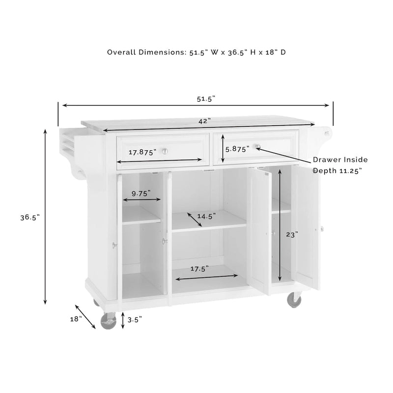 Crosley Full Size Granite Top Kitchen Cart - 18d x 51.5w x 36h
