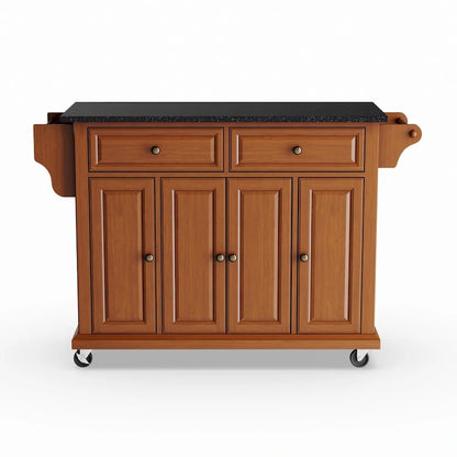 Crosley Full Size Solid Black Granite Top Classic Cherry Finish Kitchen Cart - 18d x 51.5w x 36h