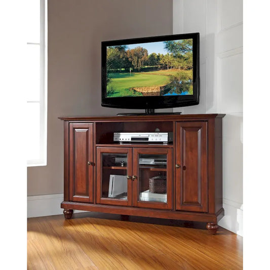 Crosley Cambridge Wooden 48-inch Corner TV Stand in Vintage Mahogany Finish
