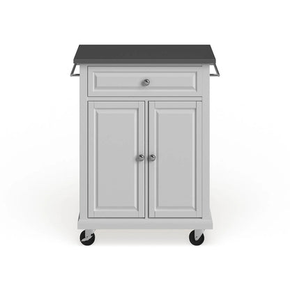 Crosley Compact White Wood Portable Kitchen Cart/ Island with Stainless Steel Top - 18d x 31w x 35.5h