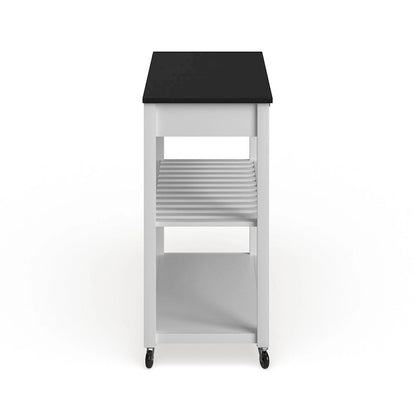 Crosley Solid Black Granite Top Kitchen Cart/ Island With Optional Stool Storage in White Finish - 17d x 43w x 35h