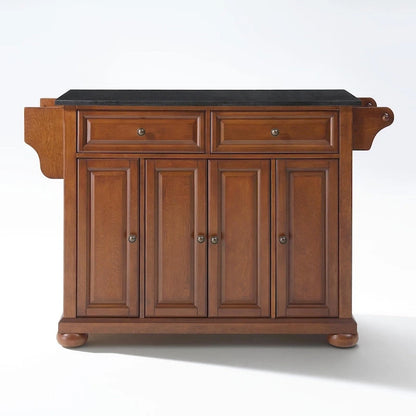 Crosley Alexandria Solid Black Granite Top Kitchen Island in Classic Cherry Finish - 18d x 51.5w x 34h