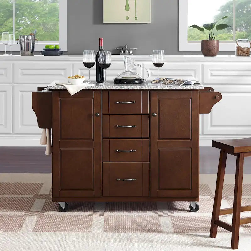 Crosley Eleanor Solid Granite Top Kitchen Cart - 18d x 51.5w x 36.25h