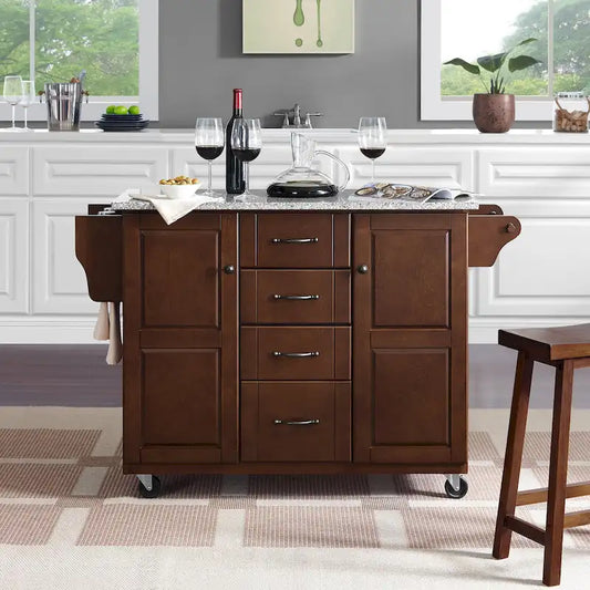 Crosley Eleanor Solid Granite Top Kitchen Cart - 18d x 51.5w x 36.25h