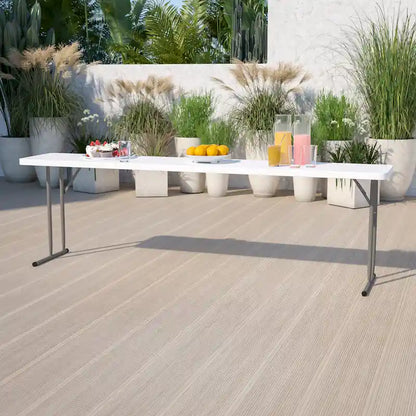 18D x96L White Plastic Folding Indoor-Outdoor Training Table