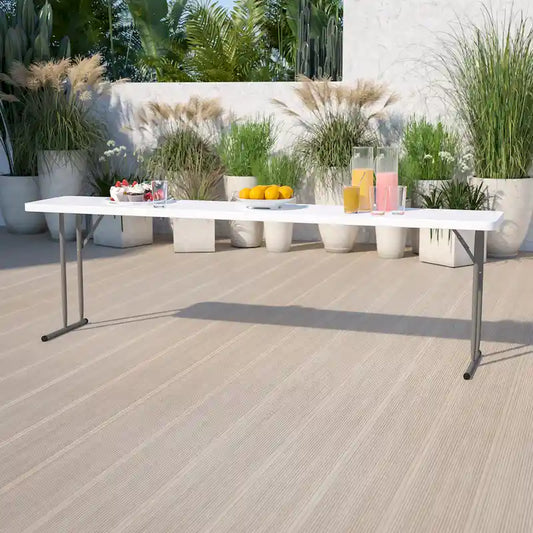 18D x96L White Plastic Folding Indoor-Outdoor Training Table