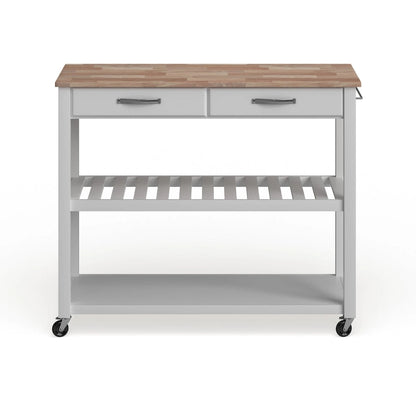 Crosley Natural Wood Top Kitchen Cart/ Island With Optional Stool Storage in White Finish - 17d x 43w x 35h