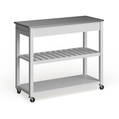 Crosley White Wood/ Stainless Steel Kitchen Cart Island - 17d x 43w x 35h