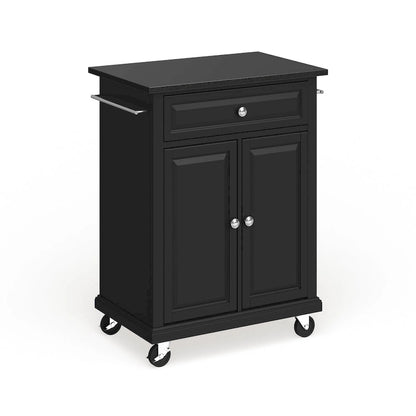 Crosley Compact Solid Black Granite Top Portable Kitchen Cart/ Island in Black Finish - 18d x 31w x 35.5h