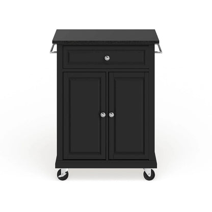 Crosley Compact Solid Black Granite Top Portable Kitchen Cart/ Island in Black Finish - 18d x 31w x 35.5h