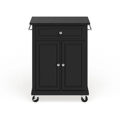 Crosley Compact Solid Black Granite Top Portable Kitchen Cart/ Island in Black Finish - 18d x 31w x 35.5h