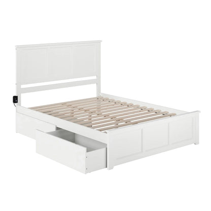 White Queen Platform Bed with Storage Drawers