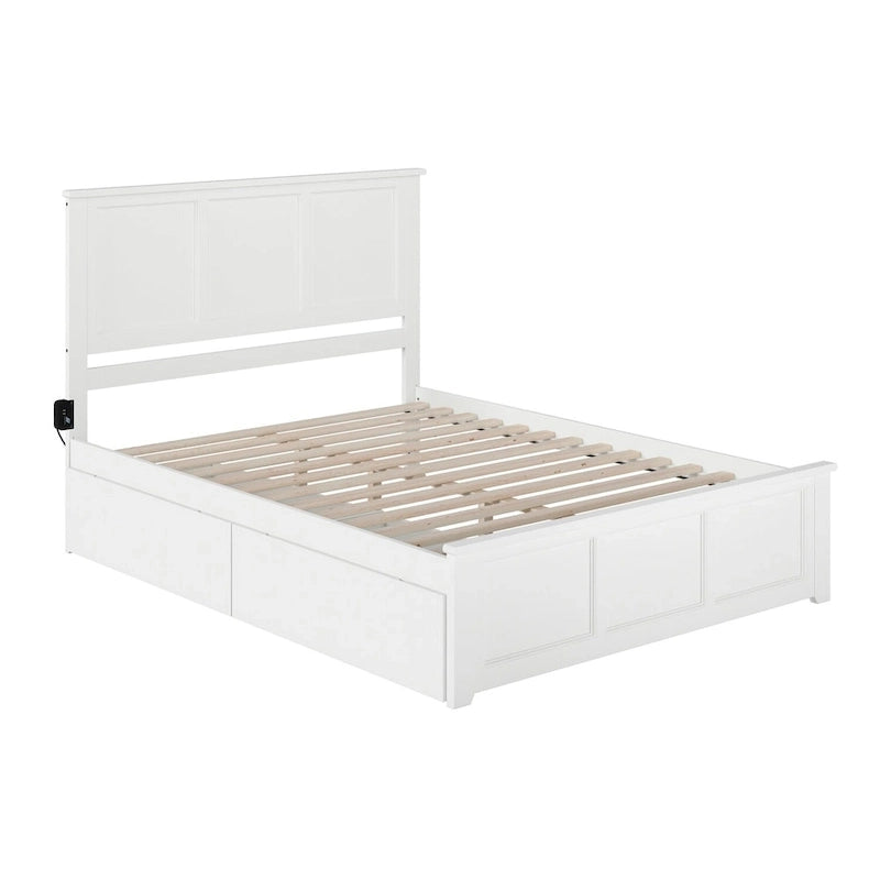 White Queen Platform Bed with Storage Drawers