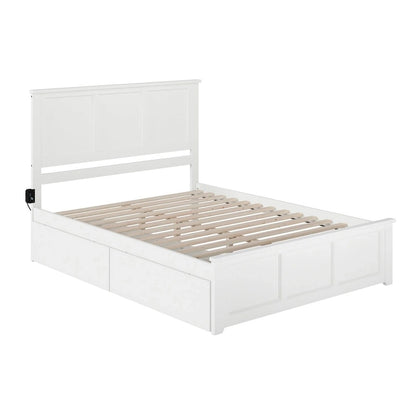 White Queen Platform Bed with Storage Drawers