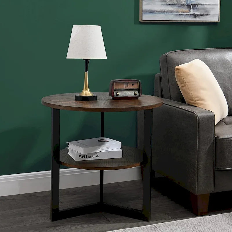 Round Large End Table with Storage Shelf - 25'2  x 24