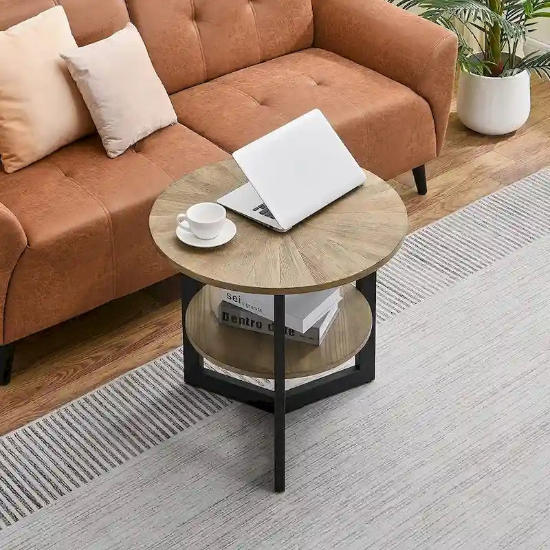 Round Large End Table with Storage Shelf - 25'2  x 24 