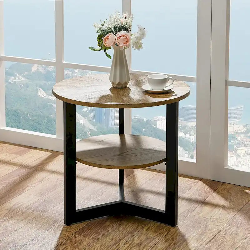 Round Large End Table with Storage Shelf - 25'2  x 24