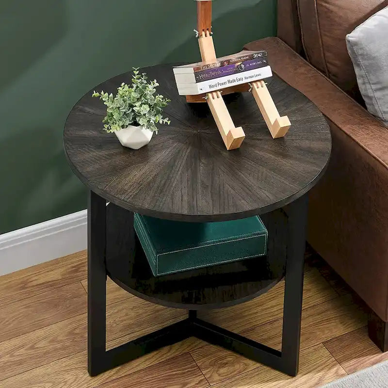 Round Large End Table with Storage Shelf - 25'2  x 24