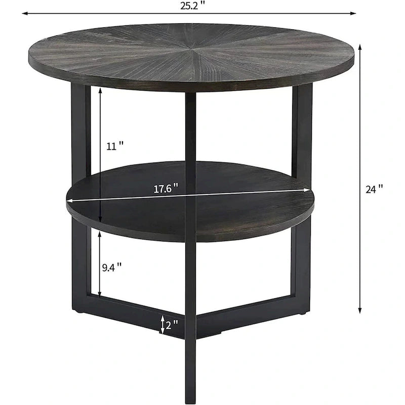 Round Large End Table with Storage Shelf - 25'2  x 24
