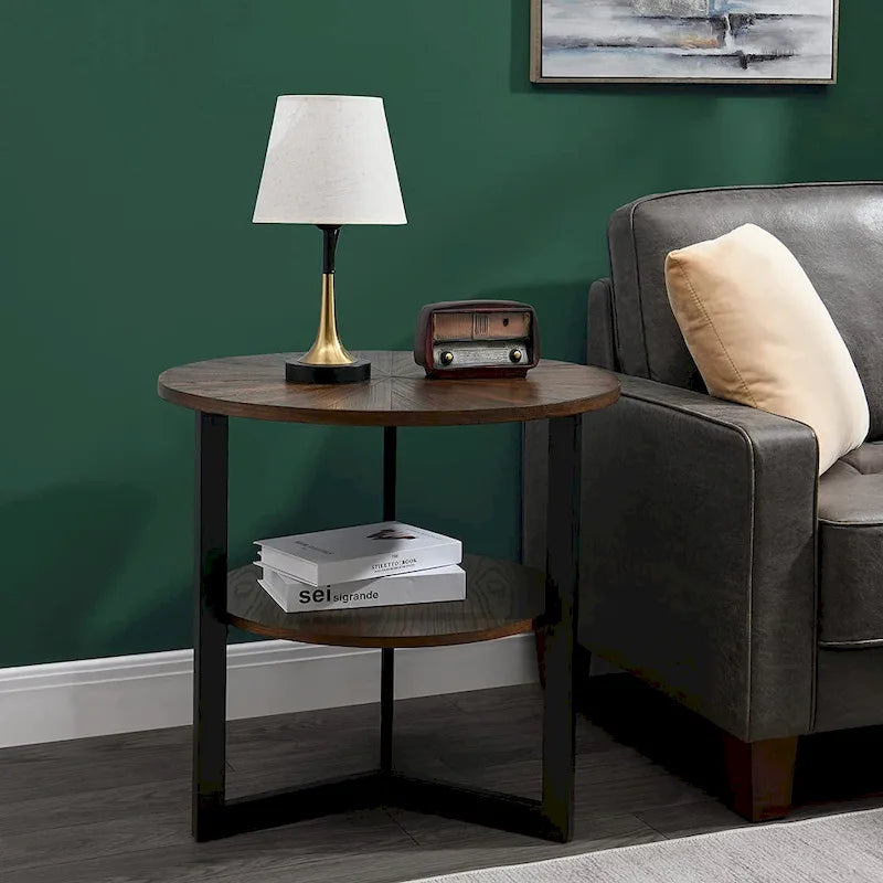 Round Large End Table with Storage Shelf - 25'2  x 24