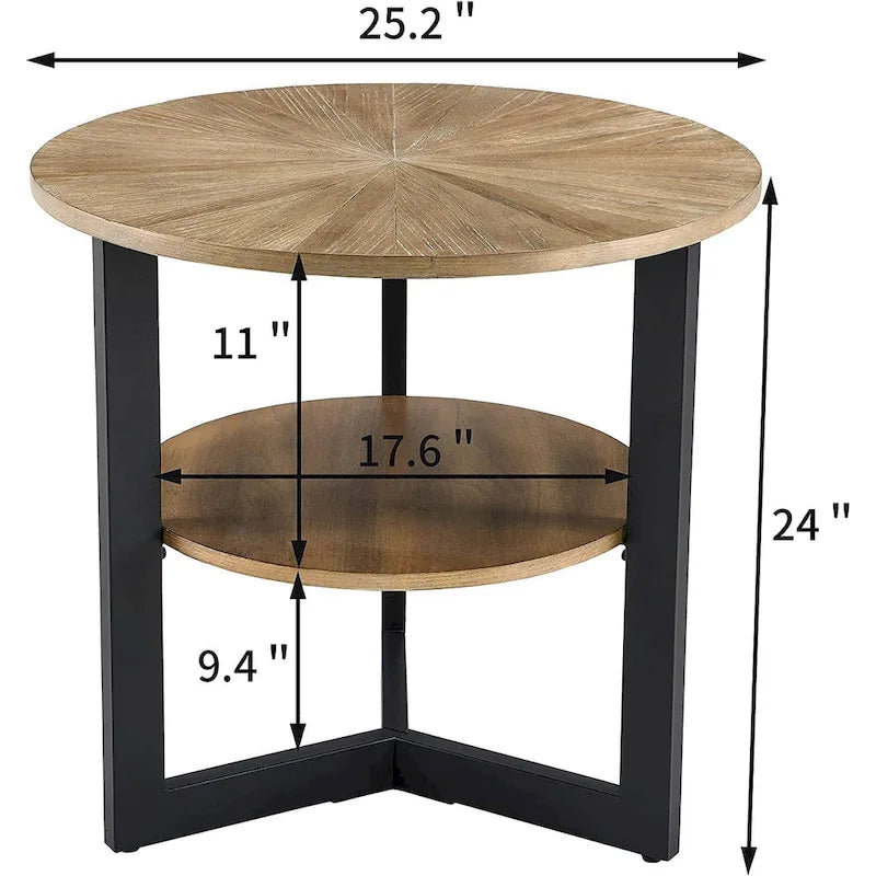 Round Large End Table with Storage Shelf - 25'2  x 24