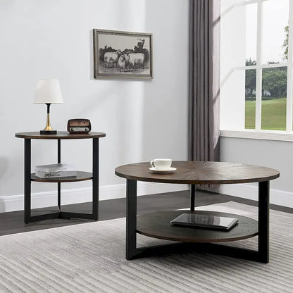 Round Large End Table with Storage Shelf - 25'2  x 24
