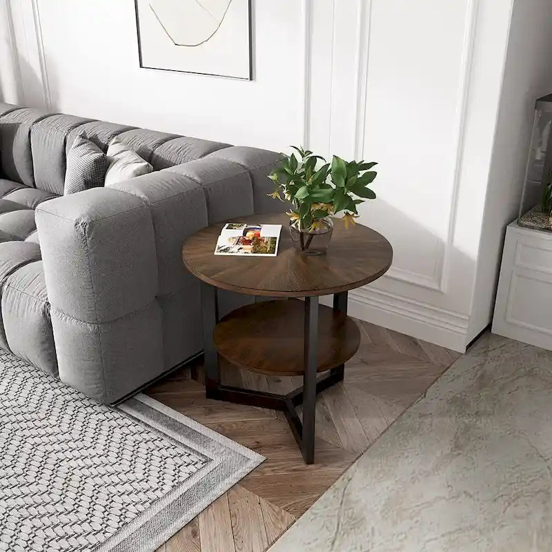 Round Large End Table with Storage Shelf - 25'2  x 24
