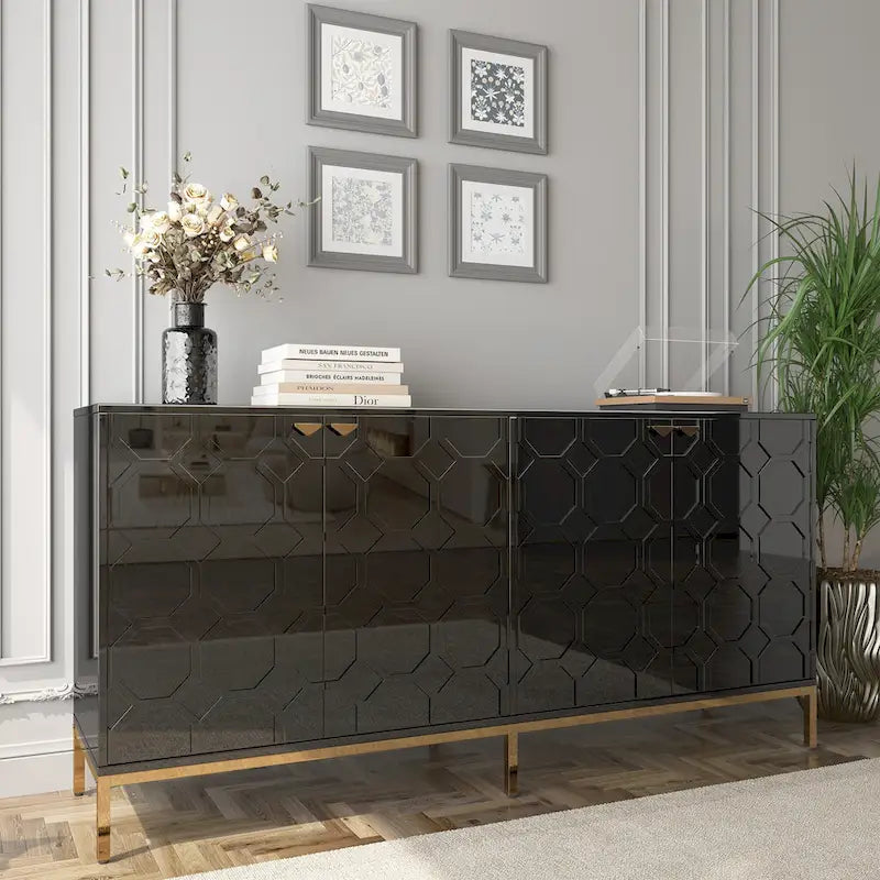 Clihome Storage High Gloss Entertainment Centers TV Stand, Sideboard