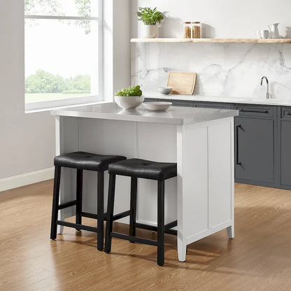 Crosley Silvia Stainless Steel Top Island W/Uph Saddle Stools - 47d x 46w x 36.5h