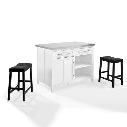 Crosley Silvia Stainless Steel Top Island W/Uph Saddle Stools - 47d x 46w x 36.5h