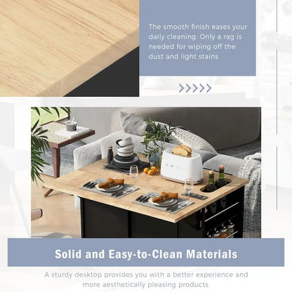 Kitchen Island with Power Outlet,Kitchen Storage Island with Drop Leaf and Rubber Wood - N/A