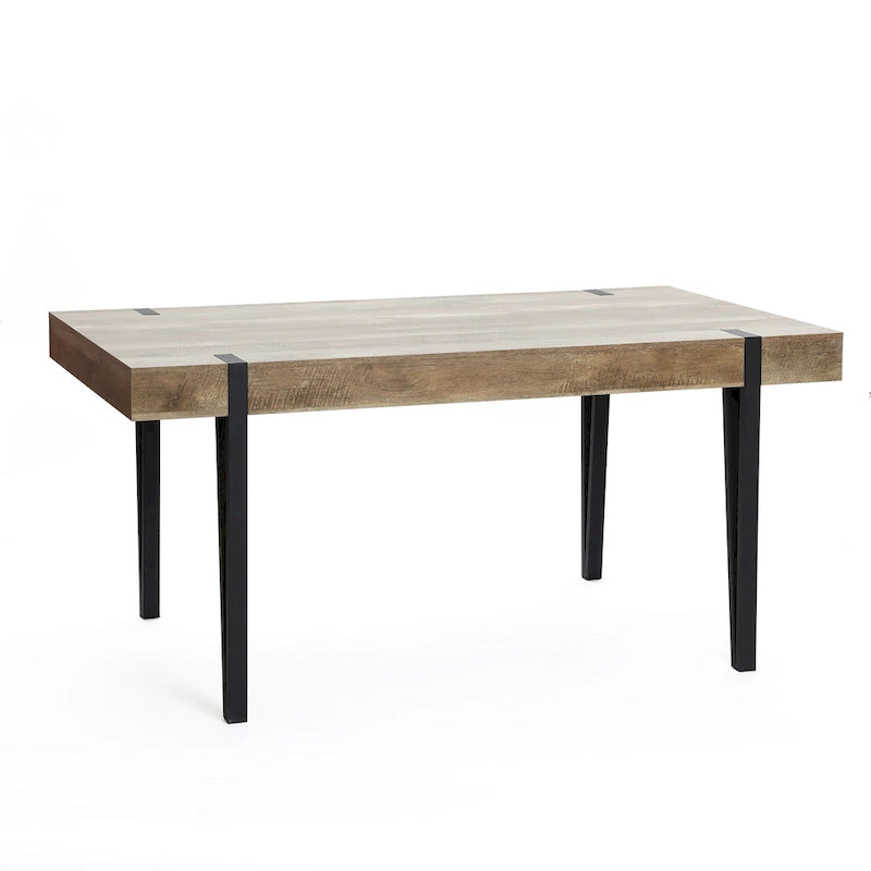 Oak Finish Manufactured Wood 6-Person Dining Table with Black Metal Legs - 30  H x 63  W x 35.5  D