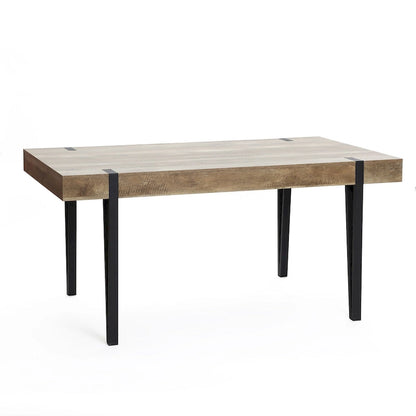 Oak Finish Manufactured Wood 6-Person Dining Table with Black Metal Legs - 30  H x 63  W x 35.5  D