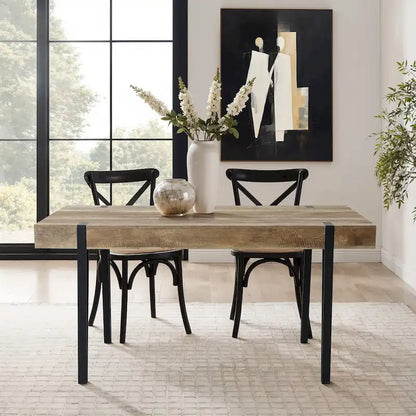 Oak Finish Manufactured Wood 6-Person Dining Table with Black Metal Legs - 30  H x 63  W x 35.5  D