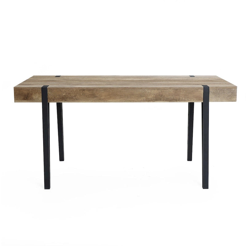 Oak Finish Manufactured Wood 6-Person Dining Table with Black Metal Legs - 30  H x 63  W x 35.5  D