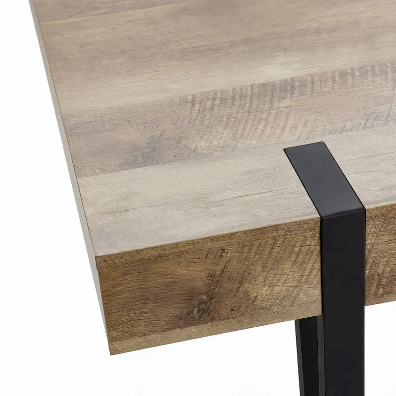 Oak Finish Manufactured Wood 6-Person Dining Table with Black Metal Legs - 30  H x 63  W x 35.5  D