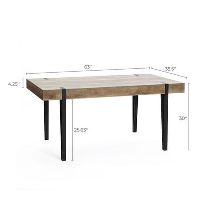 Oak Finish Manufactured Wood 6-Person Dining Table with Black Metal Legs - 30  H x 63  W x 35.5  D
