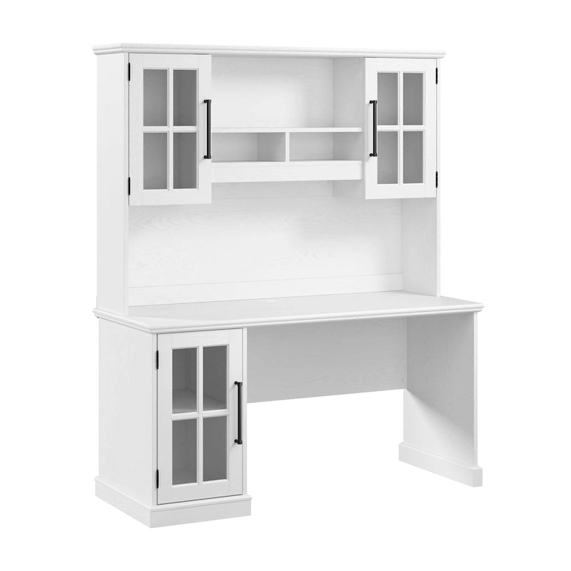 60W Computer Desk with Hutch - Glass Door Storage
