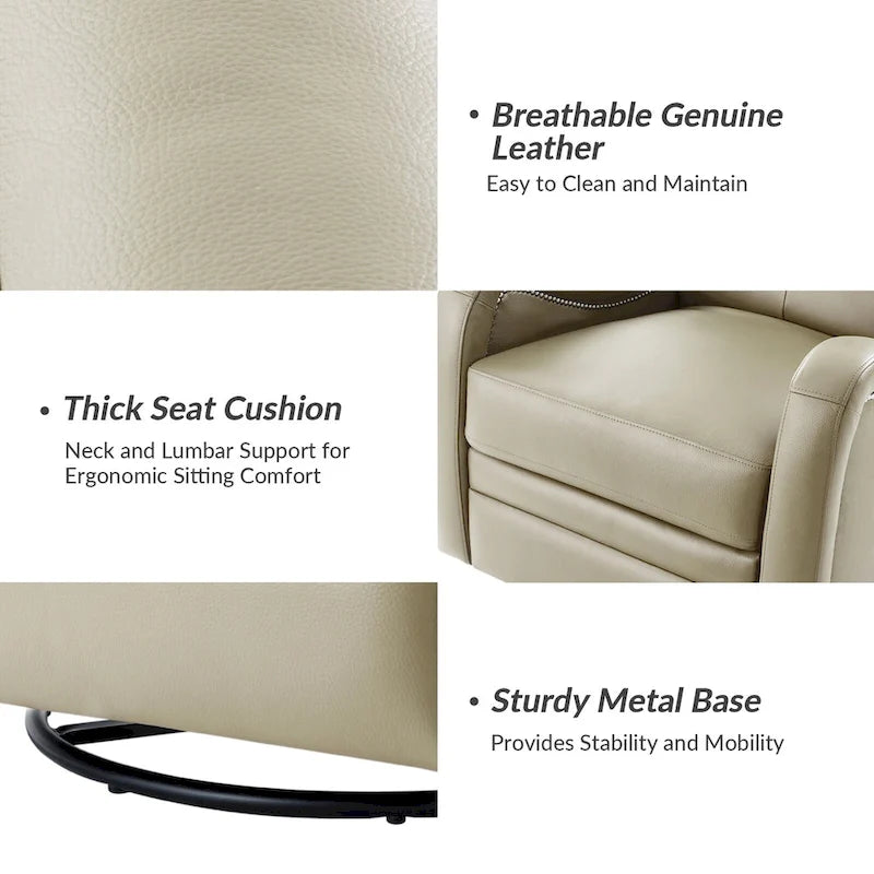 FrancoModern Genuine Leather Swivel Rocker Recliner with Nailhead Trims by HULALA HOME