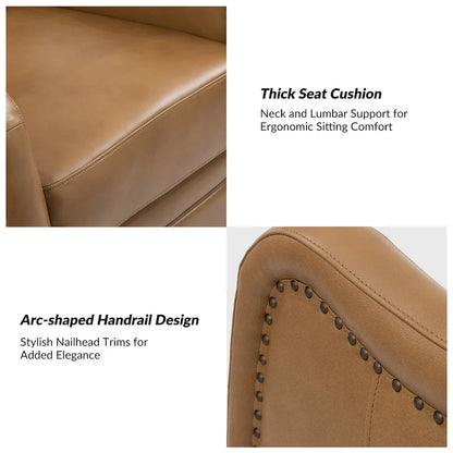 FrancoModern Genuine Leather Swivel Rocker Recliner with Nailhead Trims by HULALA HOME