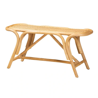Septa Modern Bohemian Natural Brown Rattan Accent Bench