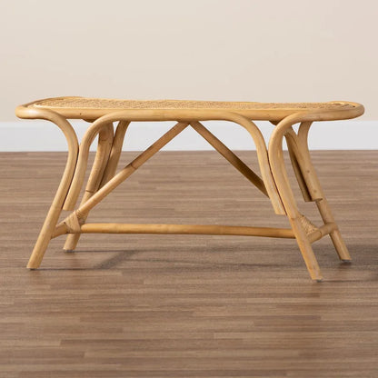 Septa Modern Bohemian Natural Brown Rattan Accent Bench