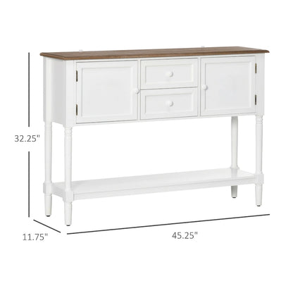 HOMCOM Console Table with Drawers, Vintage Entryway Table with 2 Drawers, Cabinets and Bottom Shelf, White