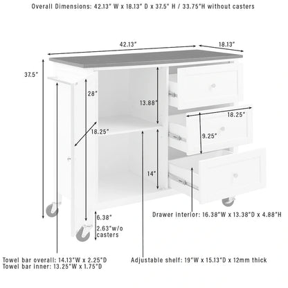 Crosley Soren Stainless Steel Top Kitchen Island/Cart - 18.13d x 42.13w x 37.5h