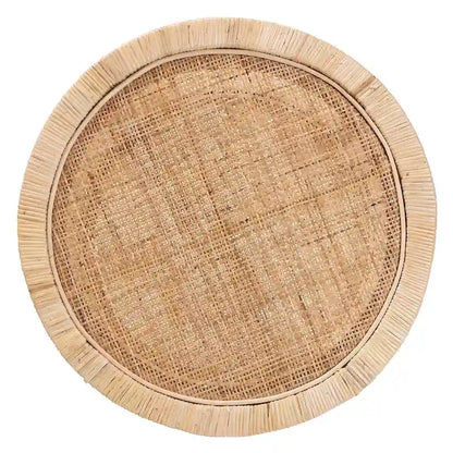 Bella Modern Bohemian Natural Brown Mahogany Wood and Natural Rattan 2-Tier End Table