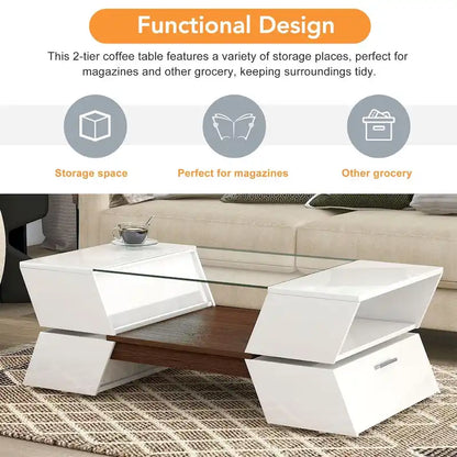 Merax Geometric Style Cocktail Table with Great Storage Capacity