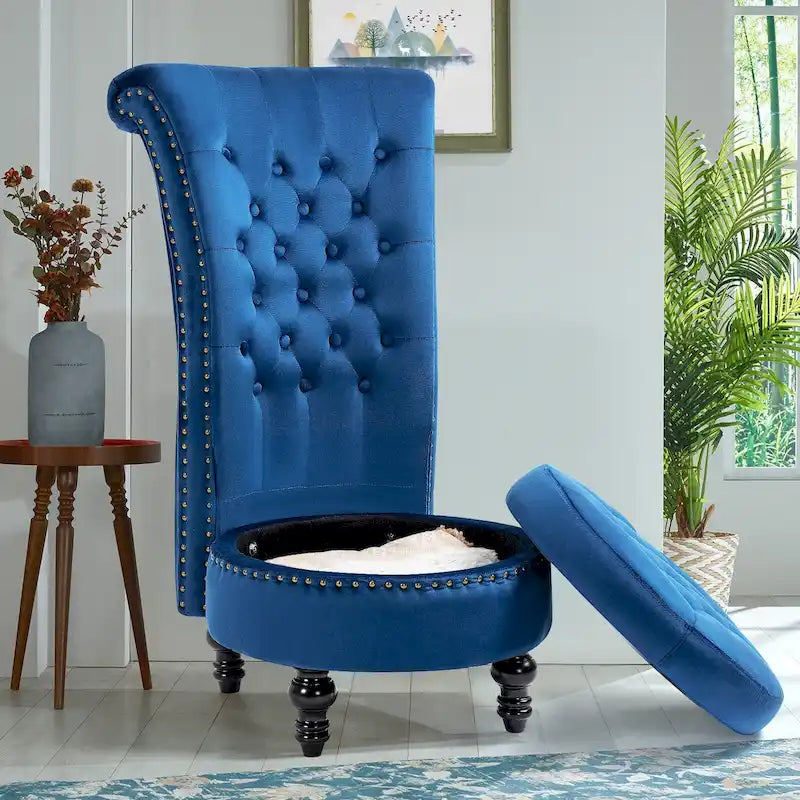 AVAWING High Back Throne Chair Velvet Armless Royal Accent Chair with Storage