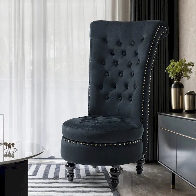 AVAWING High Back Throne Chair Velvet Armless Royal Accent Chair with Storage